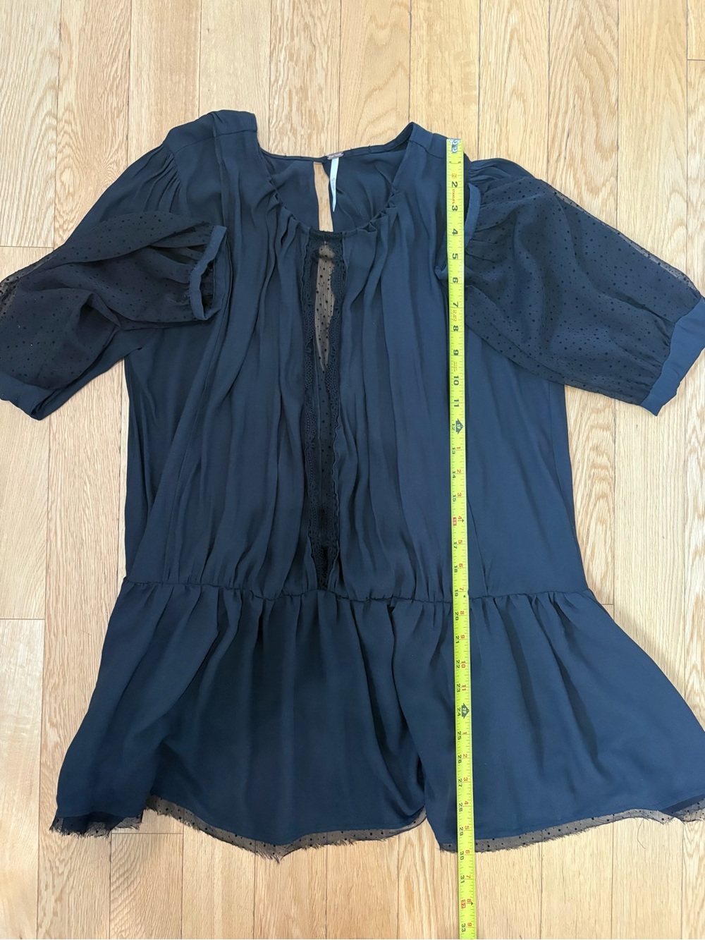 Free People Soul Serene Peplum Top Black Size M Boho Chic Dark Romantic Blouse - Picture 8 of 9